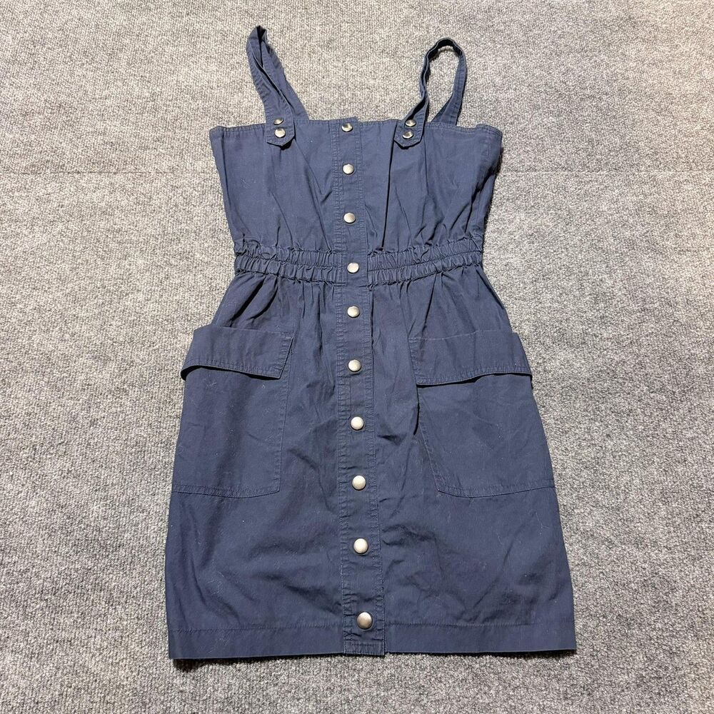 Heritage 1981 Dress Womens Small Navy Button Front Sundress Strappy Pockets